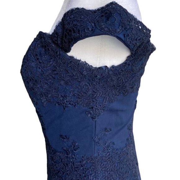 Long Navy Off the Shoulder Lace Prom Formal Dress US XS - Picture 4 of 7